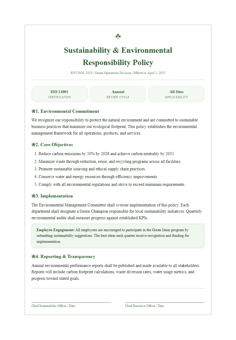 Botanical green policy with natural elements